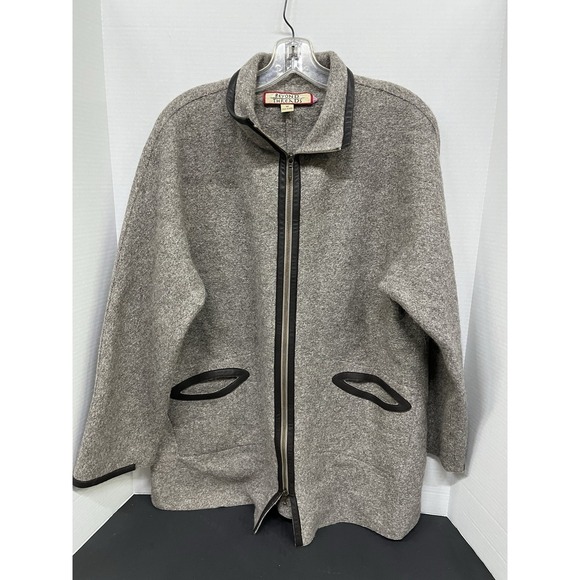 Beyond Threads Jackets & Blazers - Beyond‎ Threads Women's Alpaca Blend Jacket M Grey Zip Leather Trim Boho Coat
